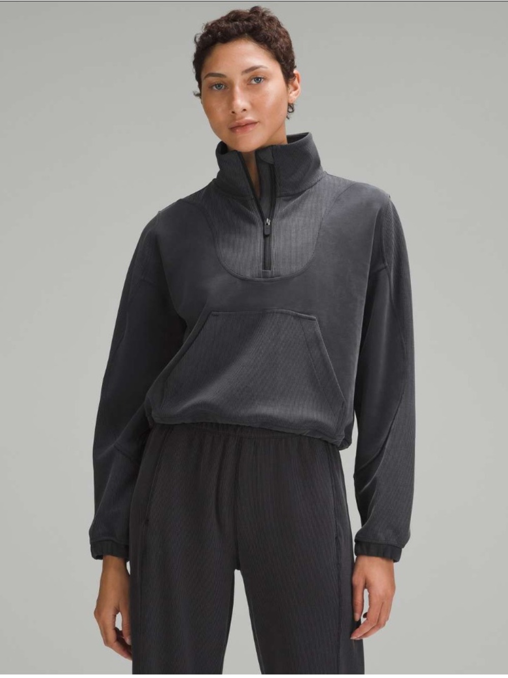 lululemon athletica Black Brushed Softstreme Ribbed Half-Zip Pullover
